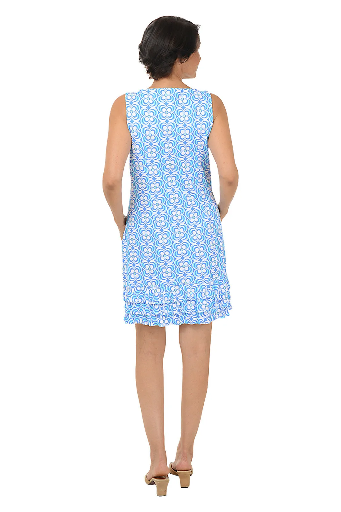 Periwinkle Optical Daisy UPF50  Ruffle Dress