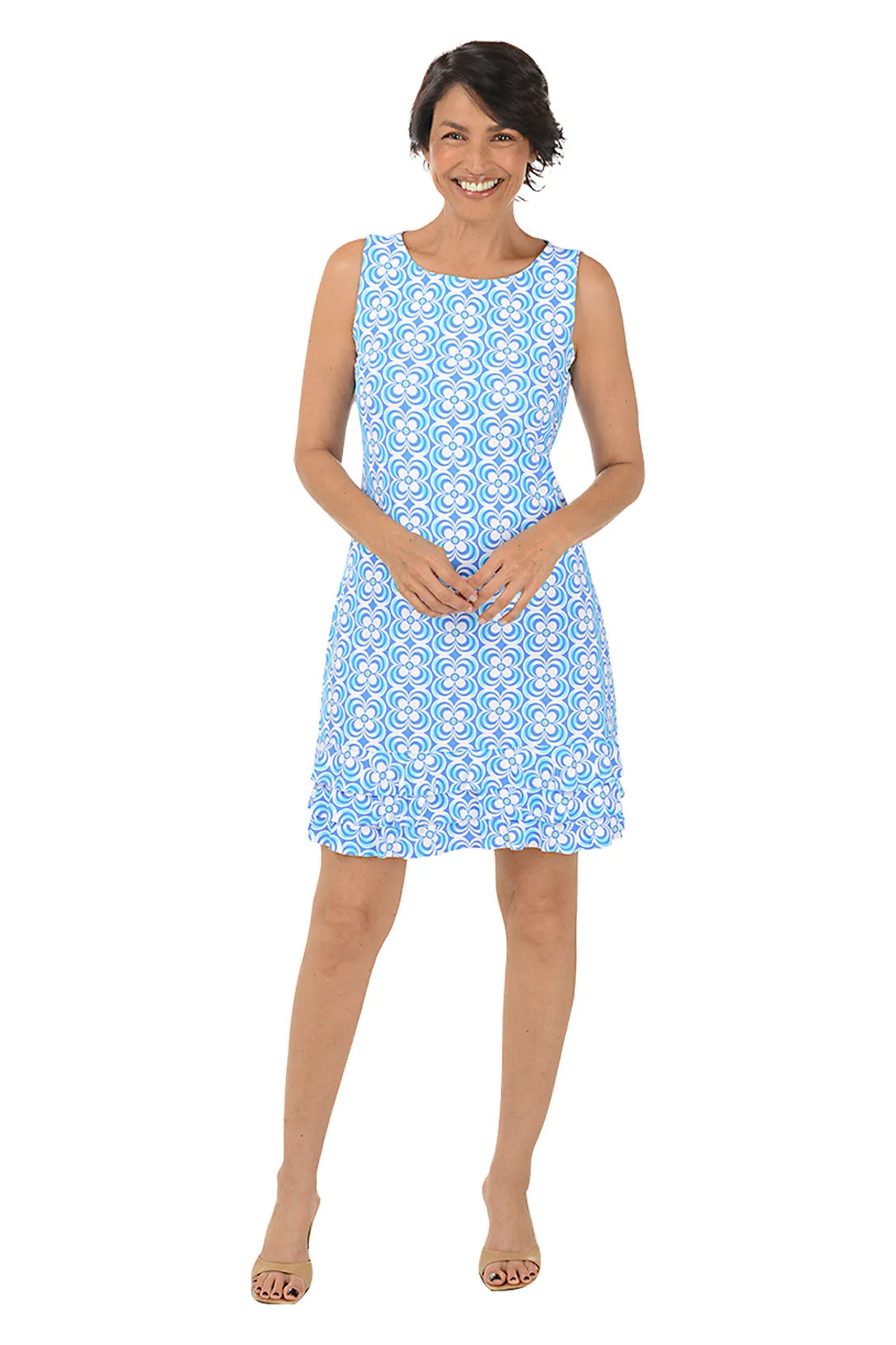 Periwinkle Optical Daisy UPF50  Ruffle Dress