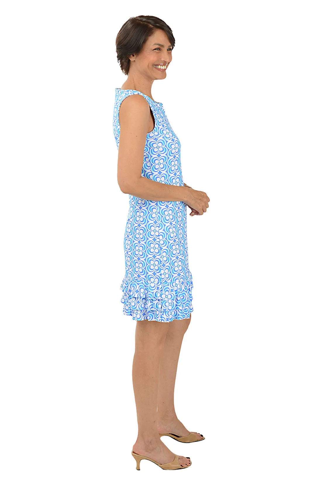 Periwinkle Optical Daisy UPF50  Ruffle Dress