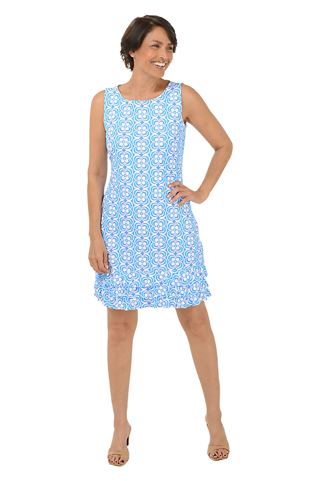 Periwinkle Optical Daisy UPF50  Ruffle Dress