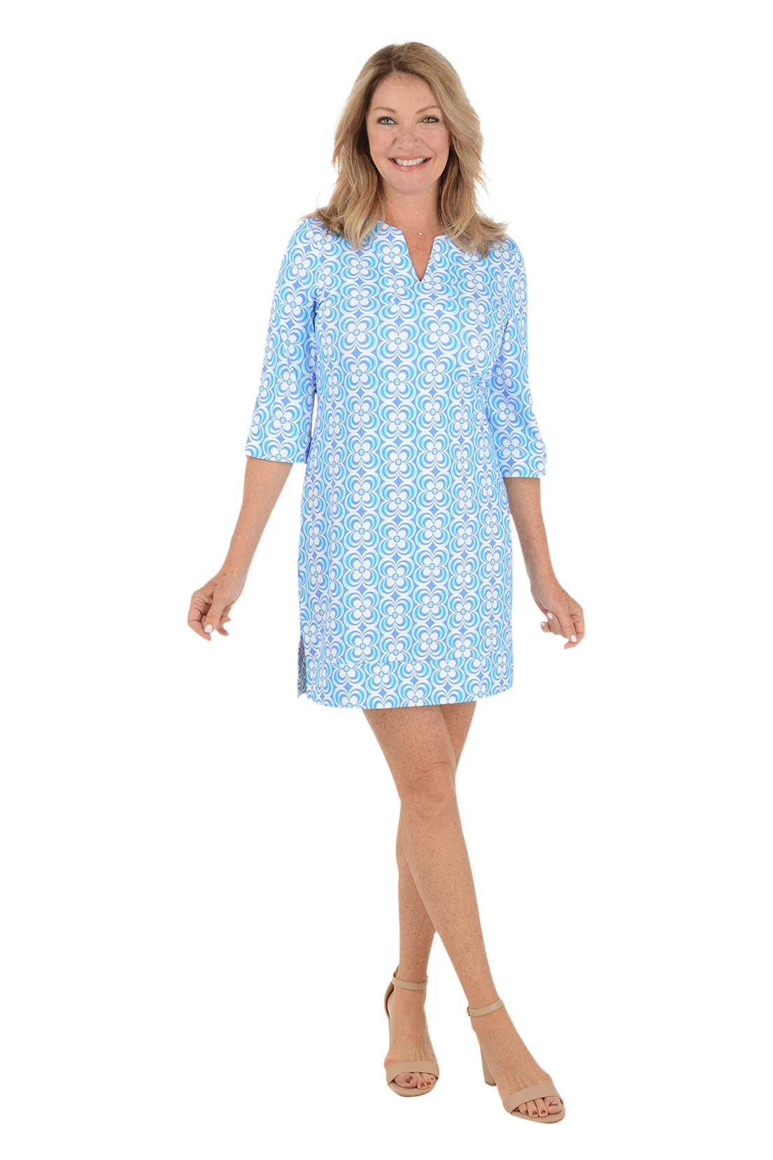 Periwinkle Optical Daisy UPF50  Split Neck Dress