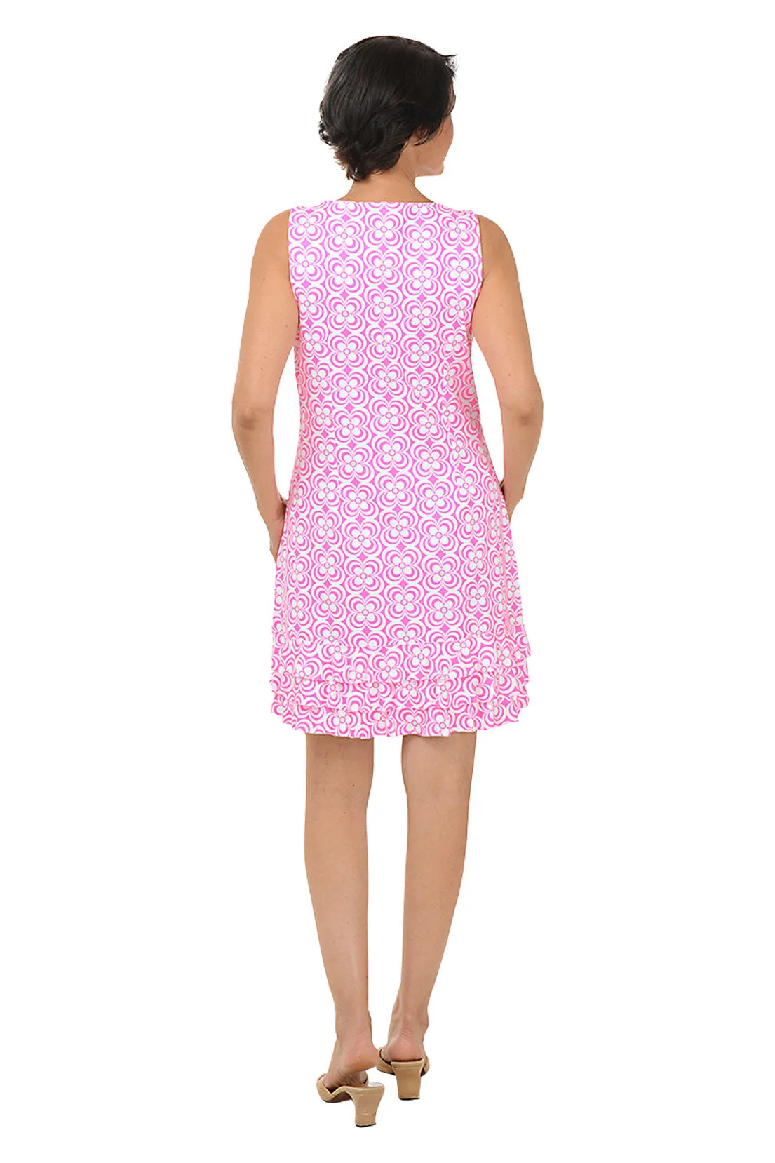 Pink Optical Daisy UPF50  Ruffle Dress