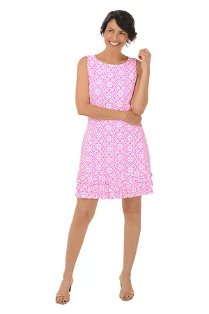 Pink Optical Daisy UPF50  Ruffle Dress