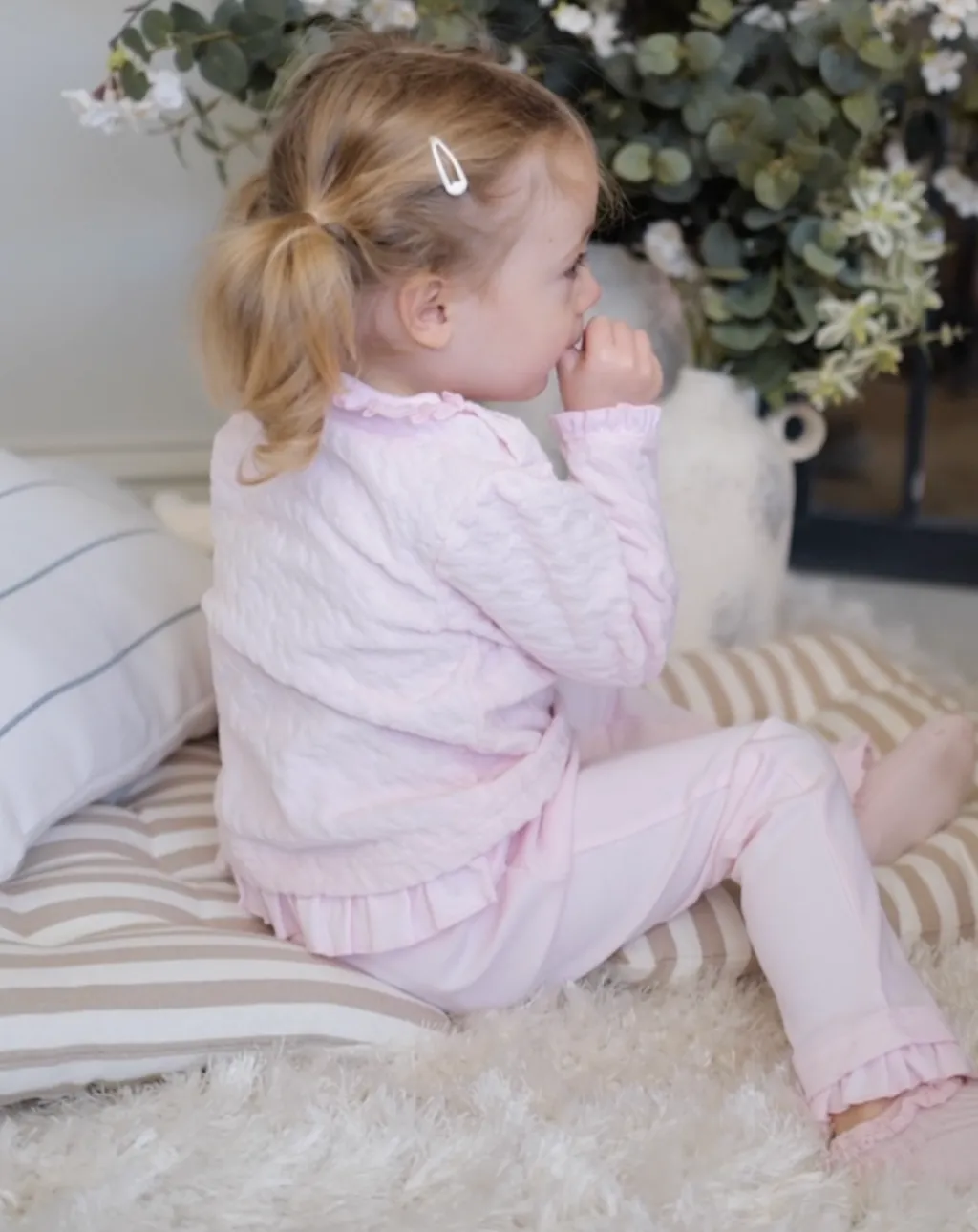 Pink Velour Long Sleeve Top and Legging Set