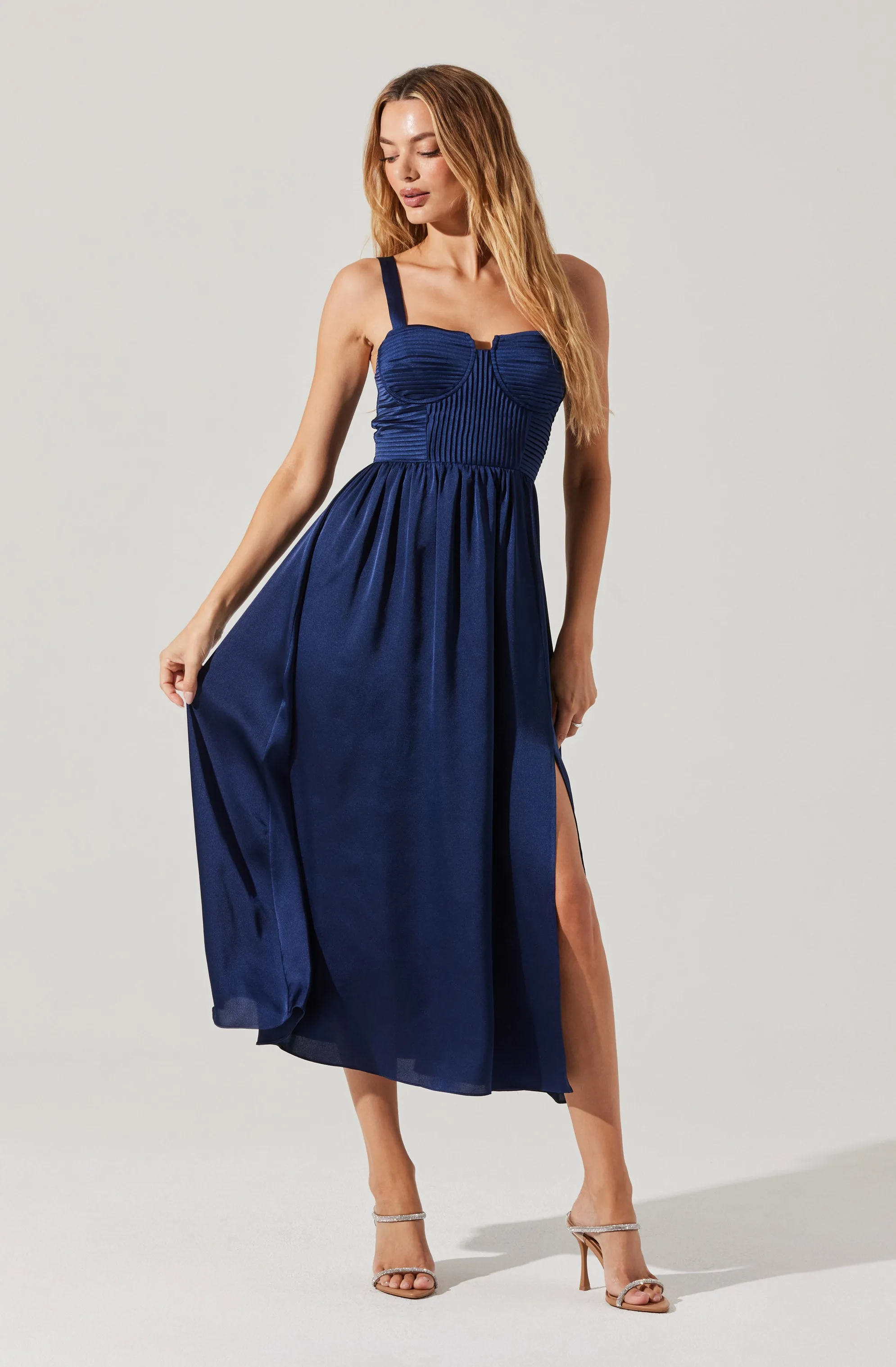 Pleated Bustier Midi Dress