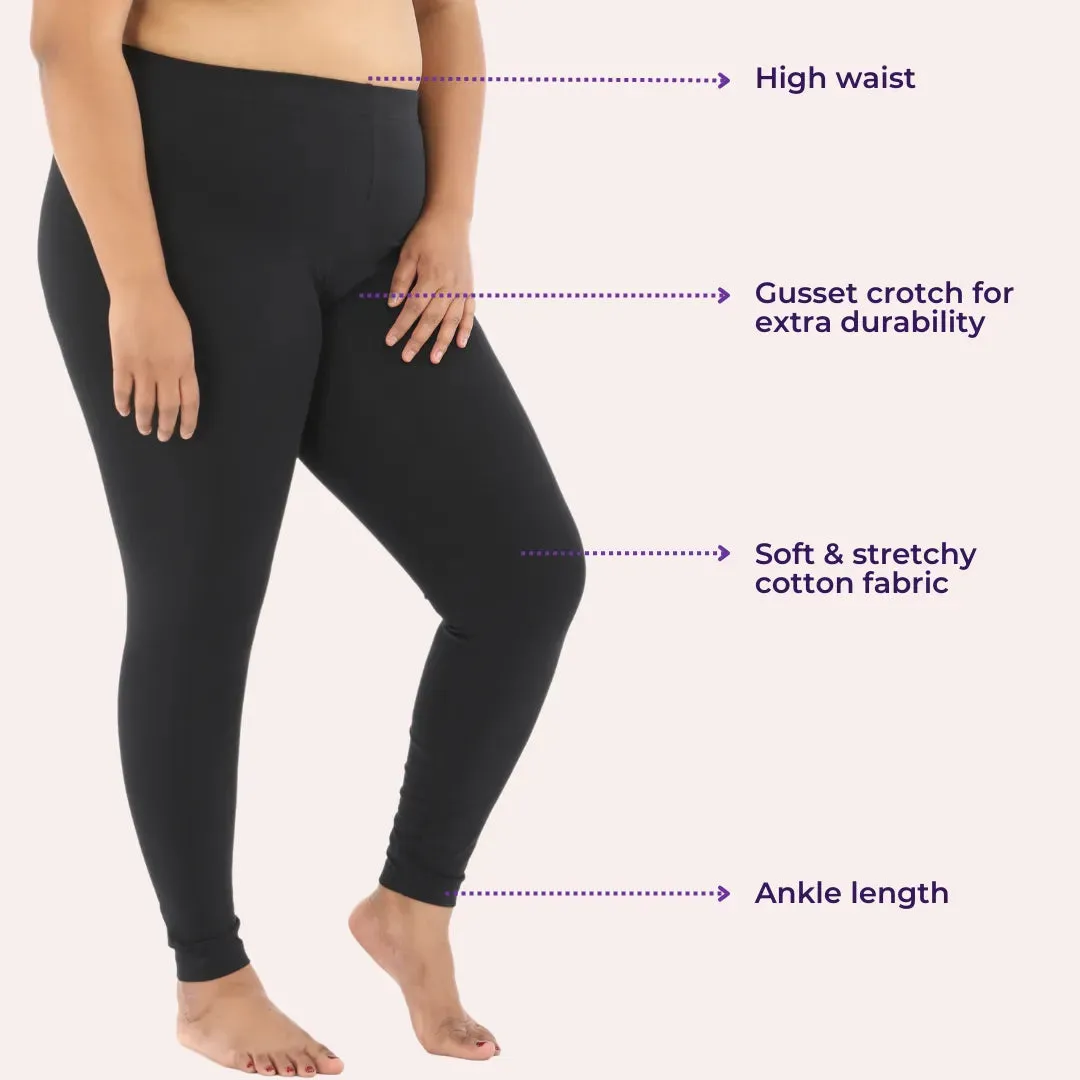 Plus Size Leggings For Women | High Waist | Ankle Length | Soft Cotton & Elastane Blend | Non-See-Through | Gusset Crotch Prevents Ripping