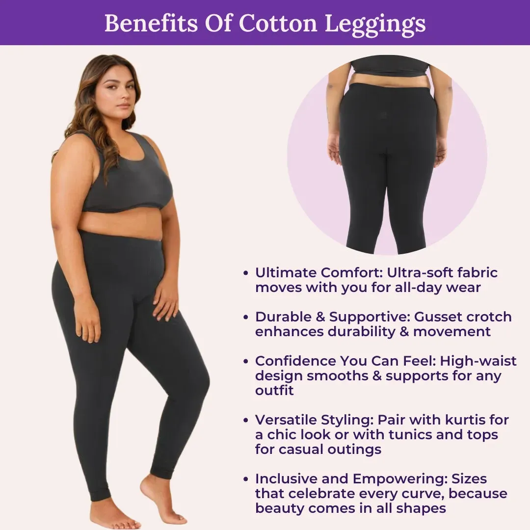 Plus Size Leggings For Women | High Waist | Ankle Length | Soft Cotton & Elastane Blend | Non-See-Through | Gusset Crotch Prevents Ripping