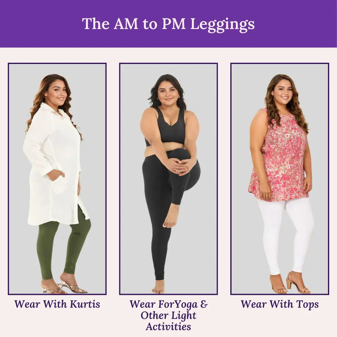 Plus Size Leggings For Women | High Waist | Ankle Length | Soft Cotton & Elastane Blend | Non-See-Through | Gusset Crotch Prevents Ripping