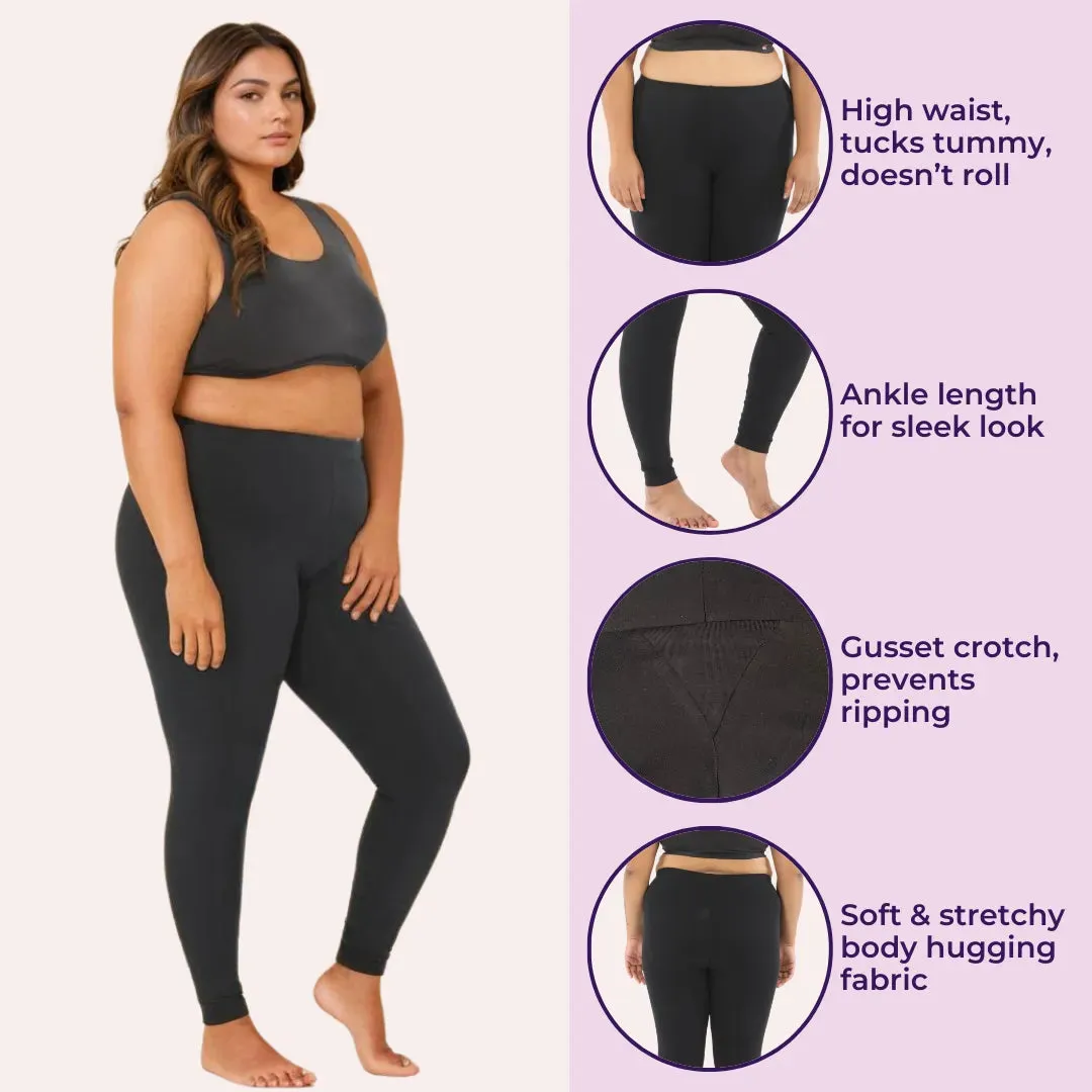 Plus Size Leggings For Women | High Waist | Ankle Length | Soft Cotton & Elastane Blend | Non-See-Through | Gusset Crotch Prevents Ripping