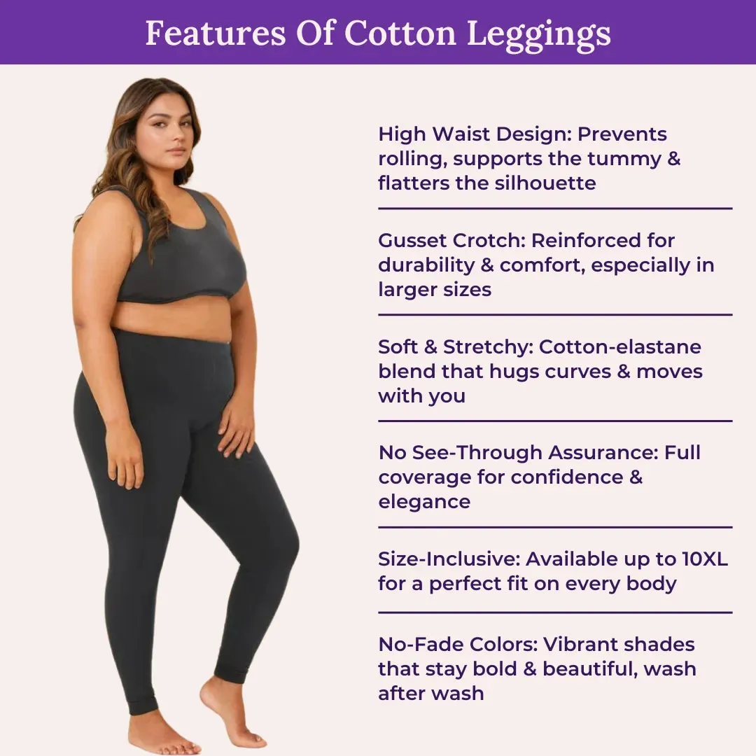 Plus Size Leggings For Women | High Waist | Ankle Length | Soft Cotton & Elastane Blend | Non-See-Through | Gusset Crotch Prevents Ripping