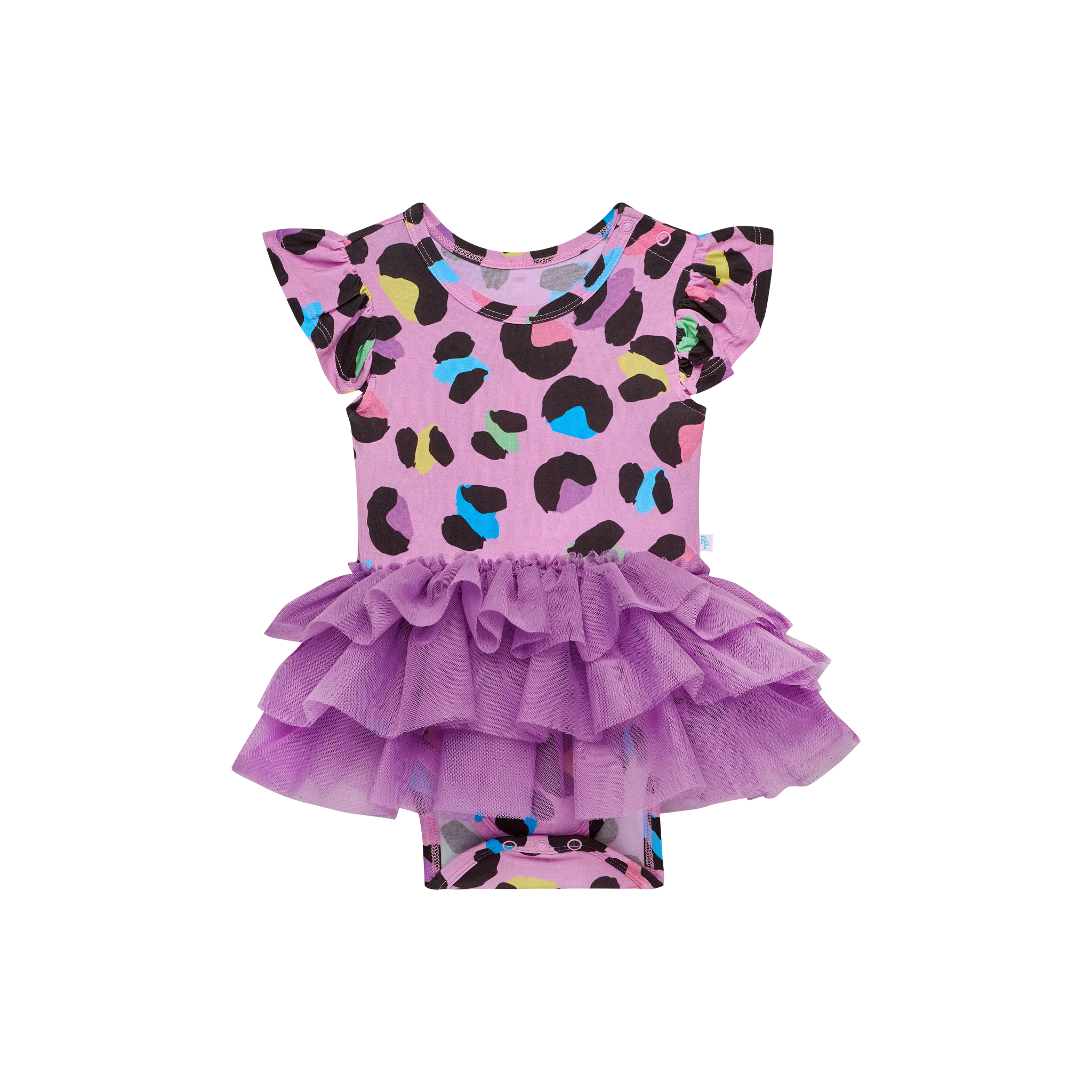 Posh Peanut- Electric Leopard  Ruffled Cap sleeve Tulle Skirt Bodysuit