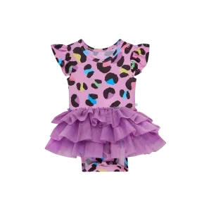Posh Peanut- Electric Leopard  Ruffled Cap sleeve Tulle Skirt Bodysuit