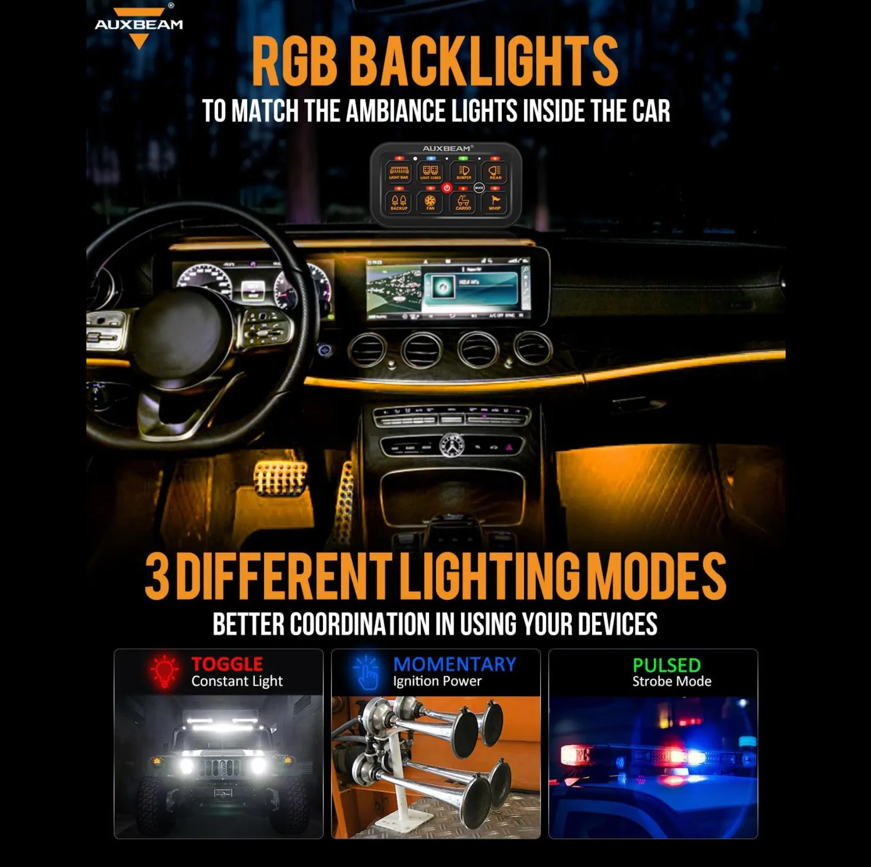 RA80 RGB Switch Panel, Toggle/ Momentary/ Pulsed Mode Supported (One-Sided Outlet)