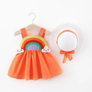 Rainbow Princess Dress for Baby Girls with Hat