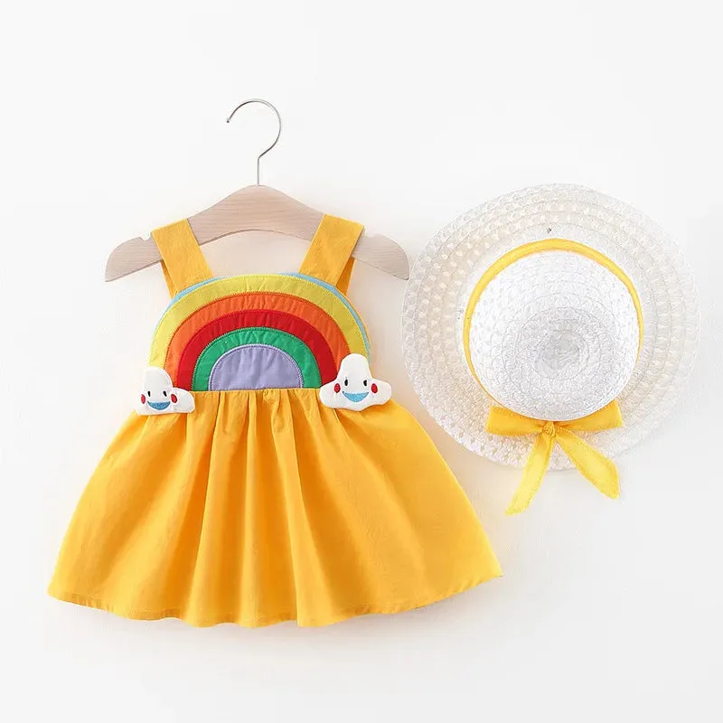 Rainbow Princess Dress for Baby Girls with Hat