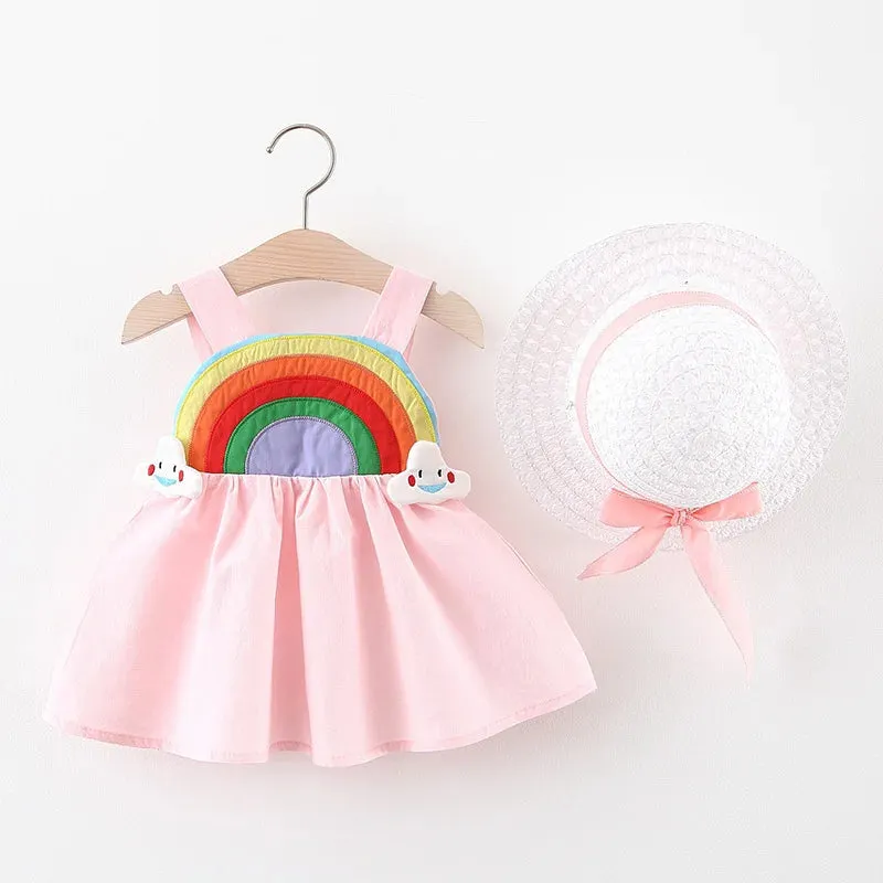 Rainbow Princess Dress for Baby Girls with Hat