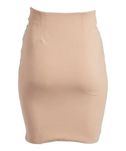 Rapheeze Cross V-Fossil Skirt Tan Contrast-Trim Asymmetrical Pencil Skirt