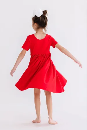 Red S/S Pocket Twirl Dress