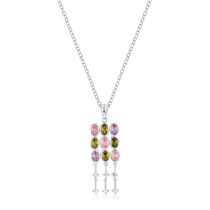 Rhodium Plated Oval CZ Crest Pendant