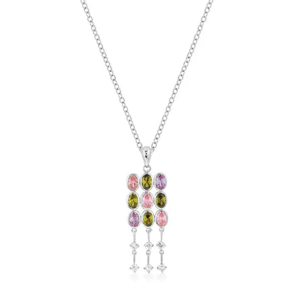 Rhodium Plated Oval CZ Crest Pendant