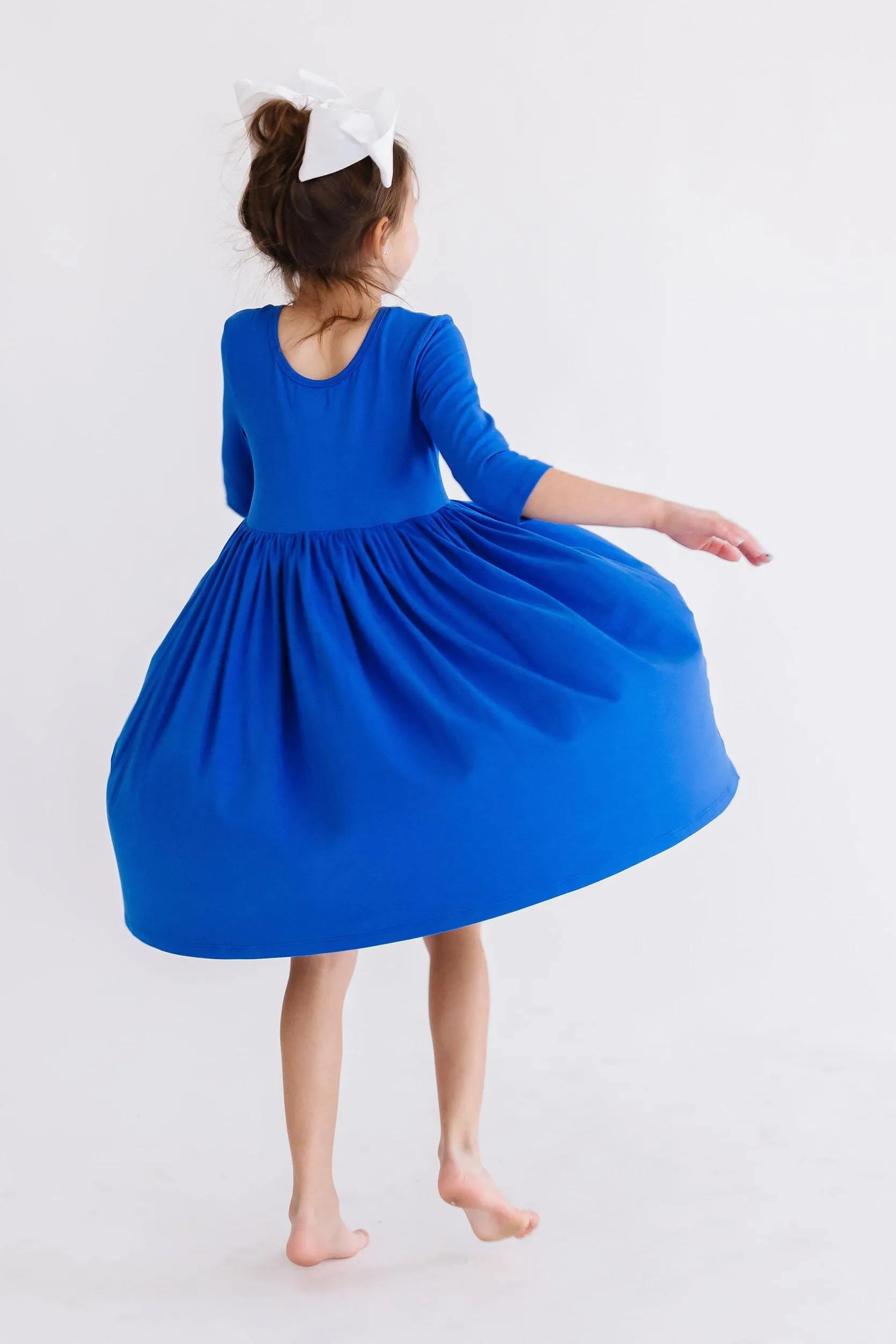 Royal Blue 3/4 Sleeve Pocket Twirl Dress