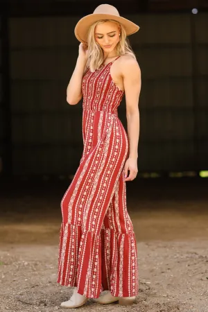 Rust Aztec Print Wide Leg Jumpsuit