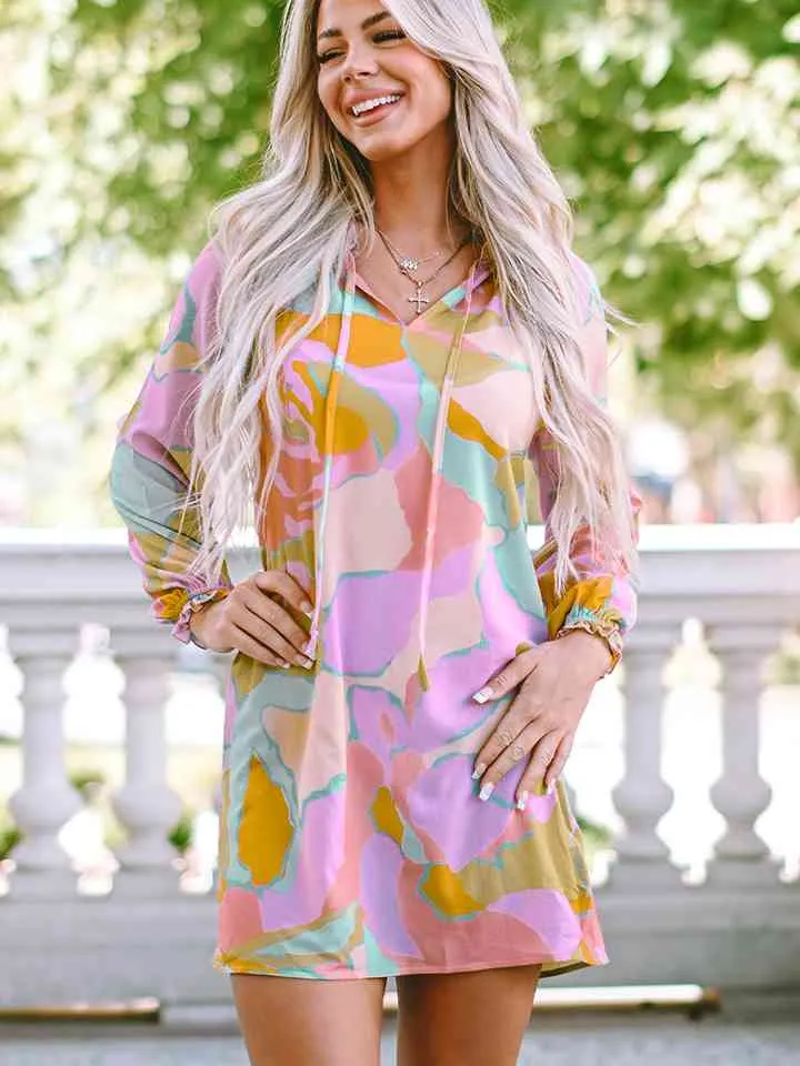 Sabrina Printed Tie Neck Long Sleeve Dress