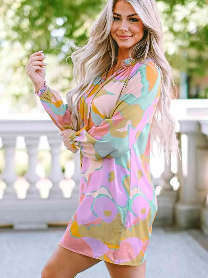 Sabrina Printed Tie Neck Long Sleeve Dress