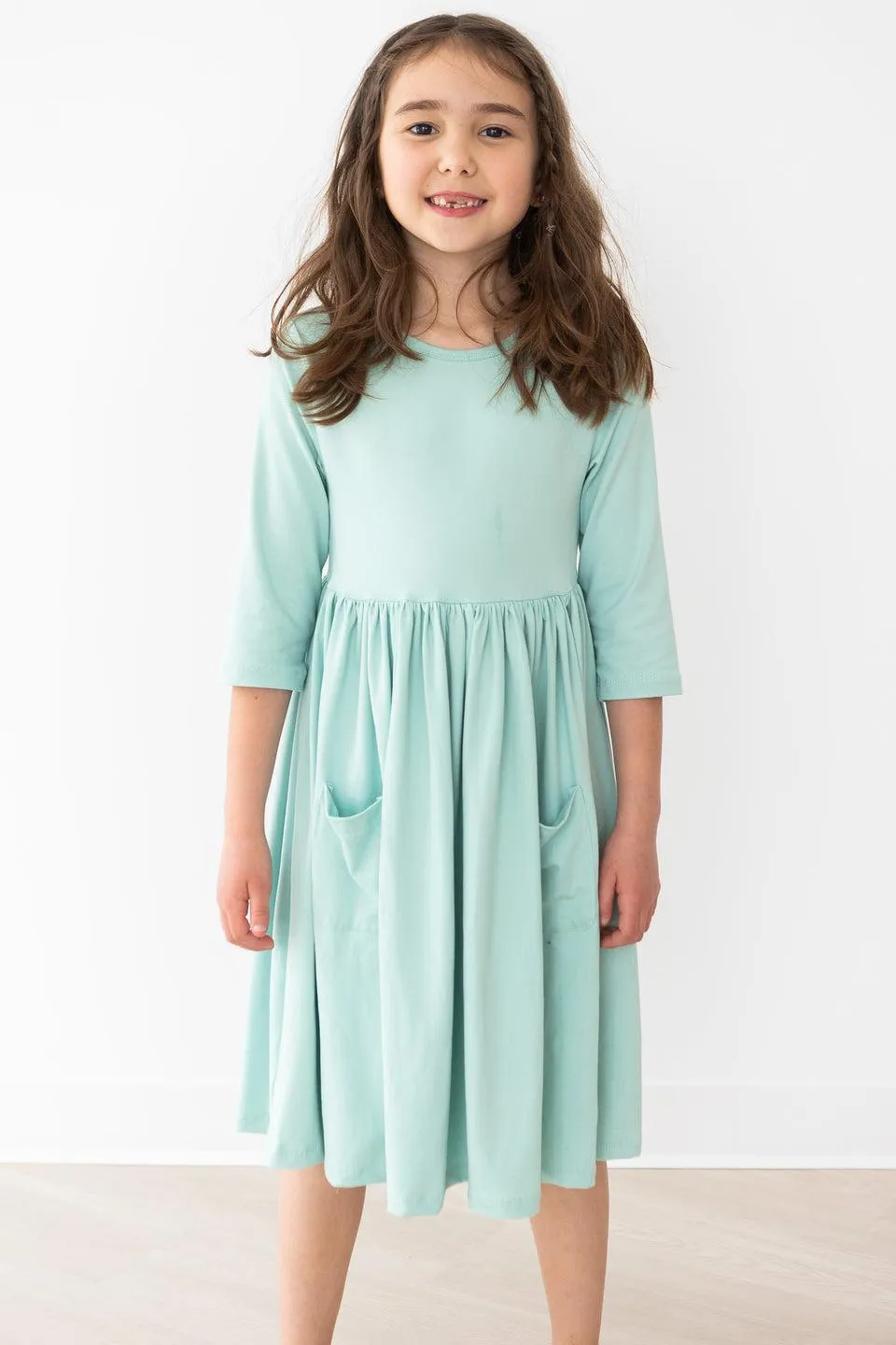 Sage 3/4 Sleeve Pocket Twirl Dress