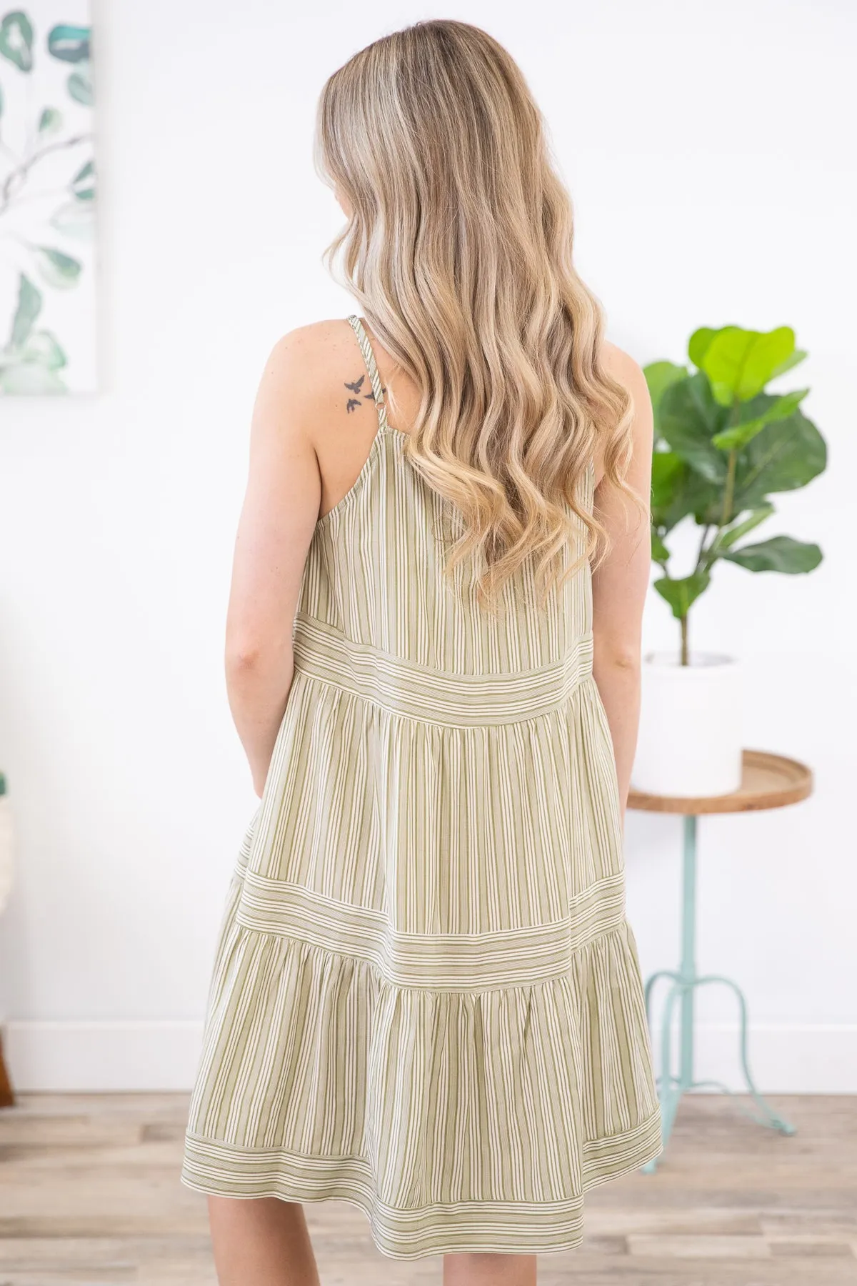 Sage and White Pinstripe Dress