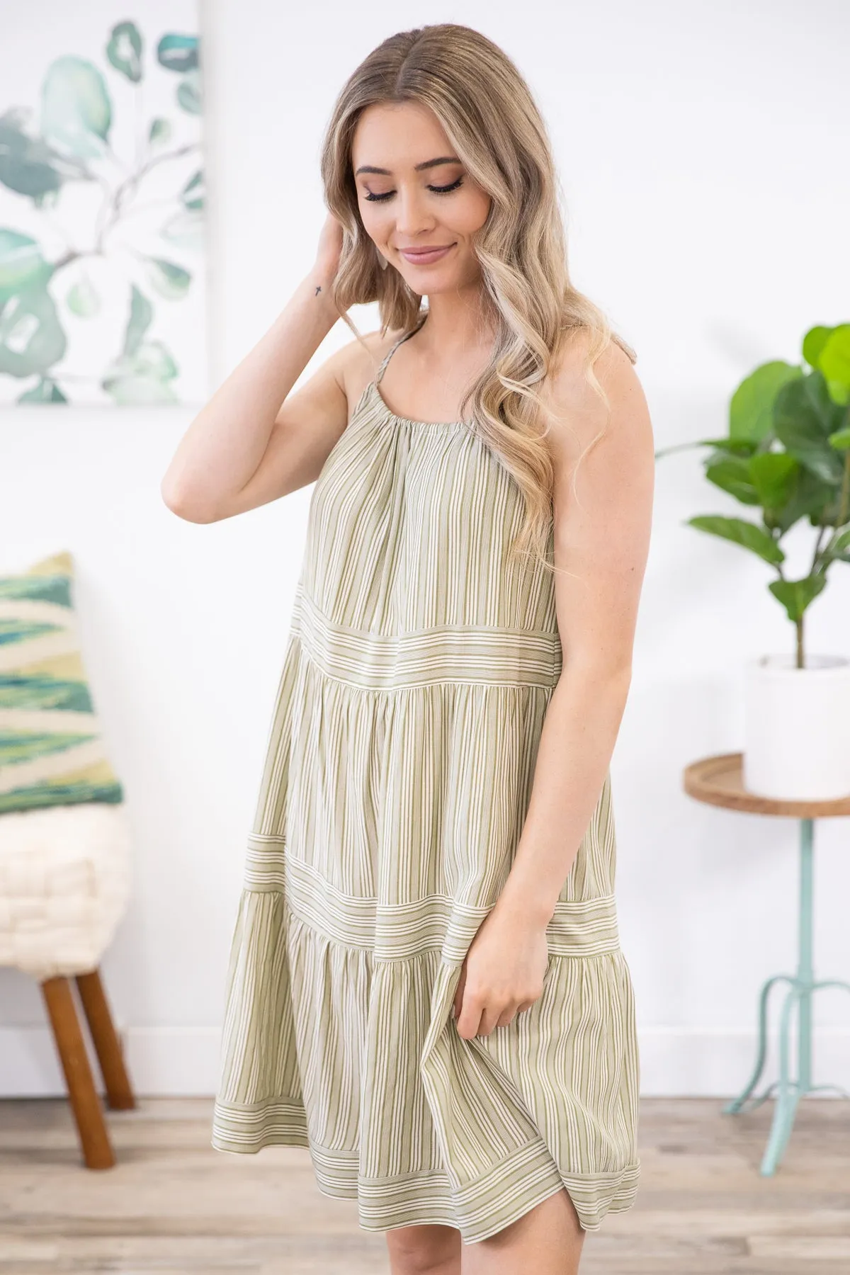 Sage and White Pinstripe Dress