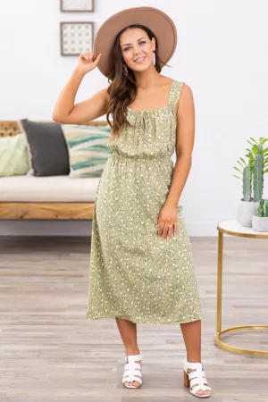 Sage Ditsy Floral Tie Bodice Detail Dress