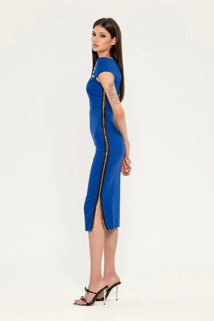 Sapphire Office Fitted Asymmetric Boatneck Sleeveless Below Knee Dress