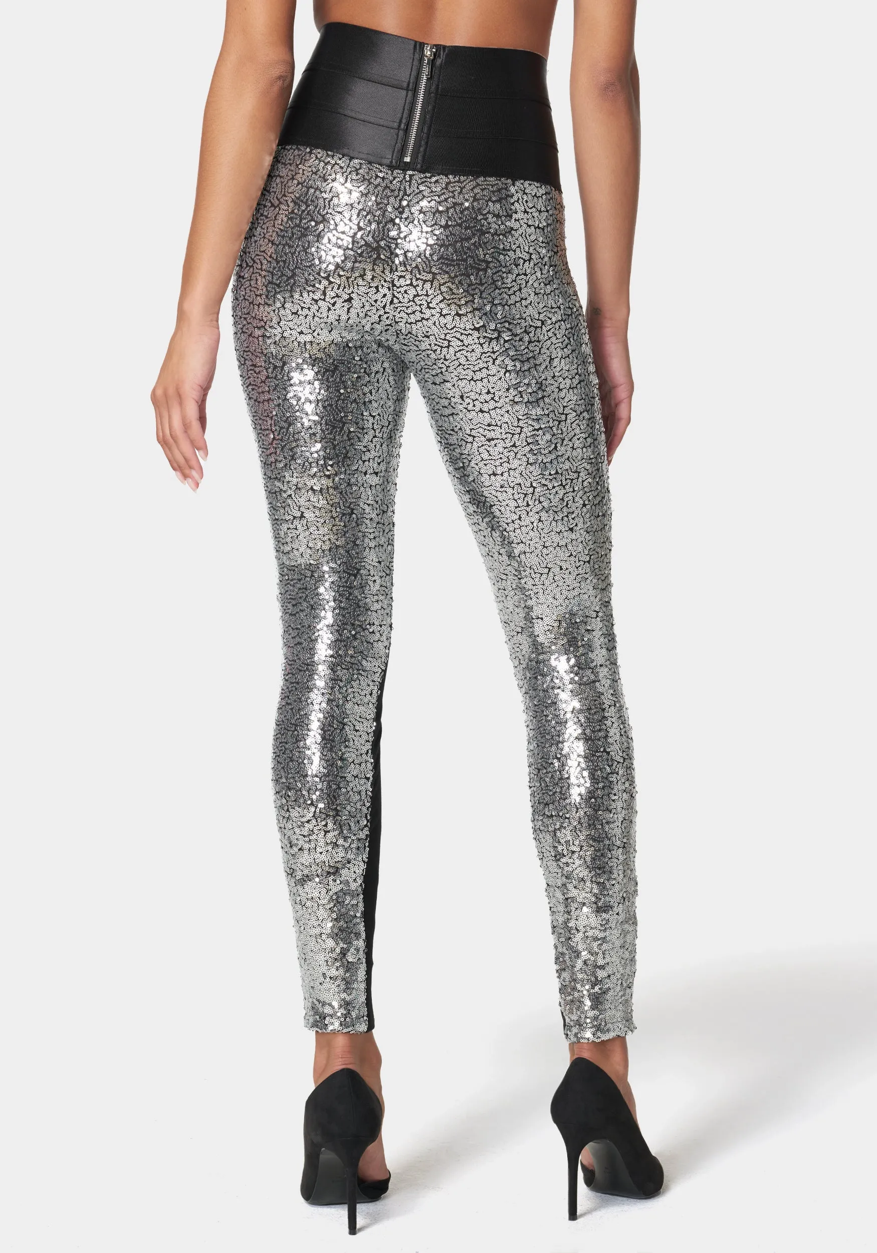 Satin Elastic Waistband Sequin Legging
