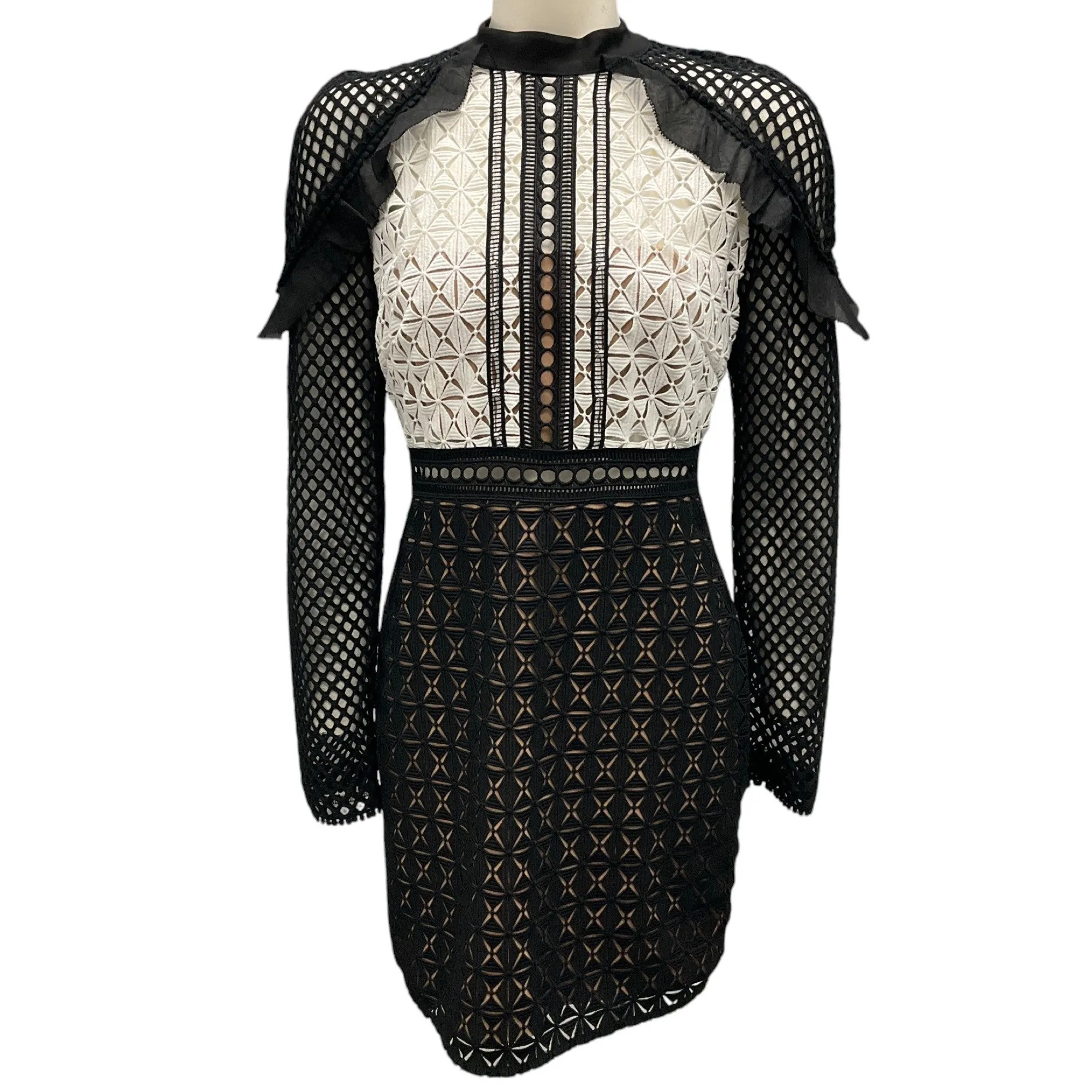Self-Portrait Black / White Monochrome Geometric Mini Dress