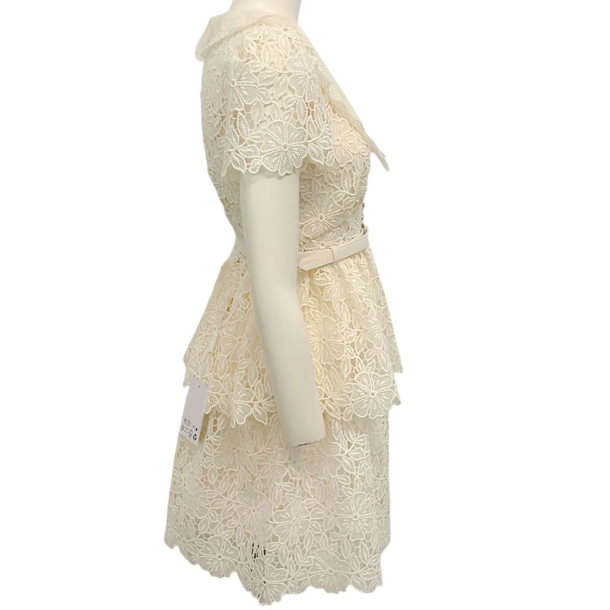 Self Portrait Cream Flower Lace Collar Mini Dress