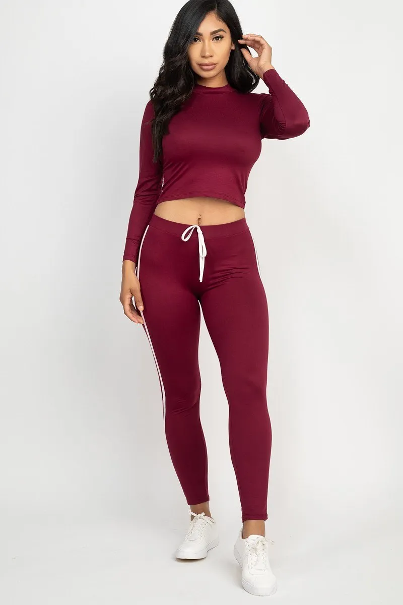 Side Striped Crop Top And Leggings Set
