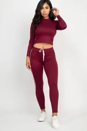 Side Striped Crop Top And Leggings Set