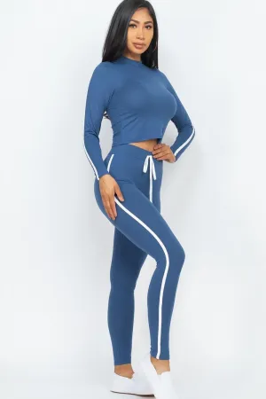 Side Striped Crop Top And Leggings Set