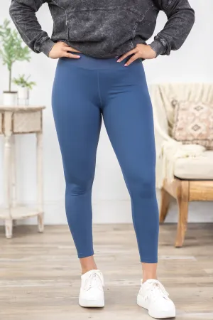 Slate Blue High Waist Solid Knit Leggings