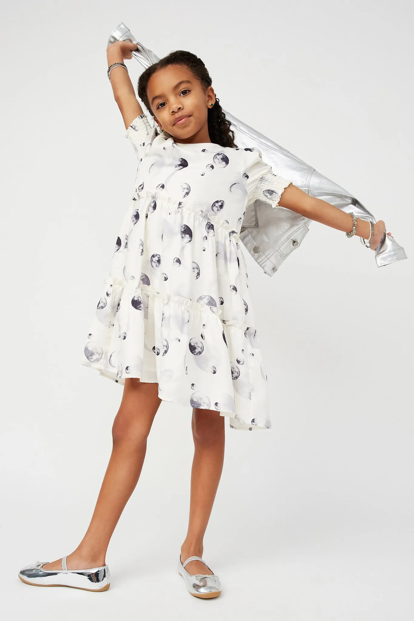 Smithsonian Moon Phase Satin Ruffle Tiered Dress
