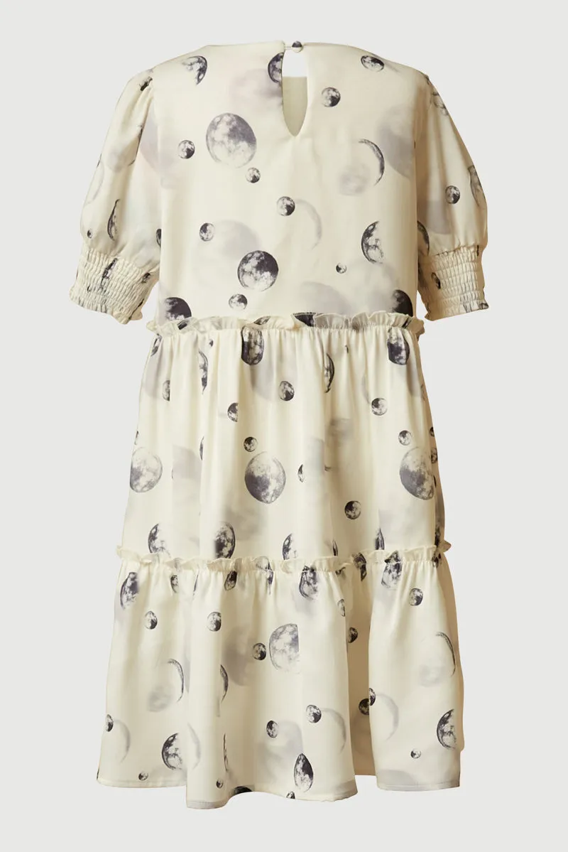 Smithsonian Moon Phase Satin Ruffle Tiered Dress