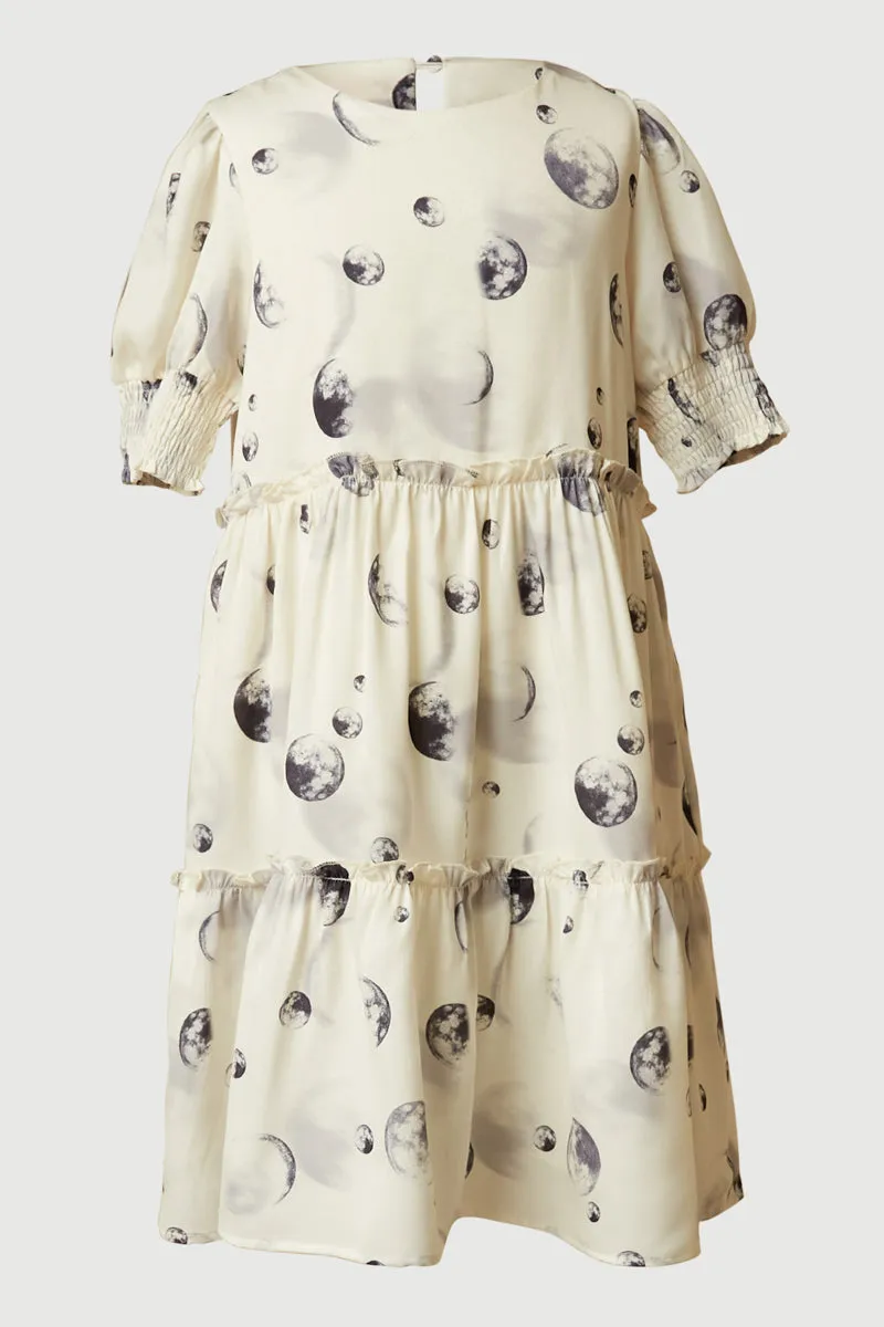 Smithsonian Moon Phase Satin Ruffle Tiered Dress