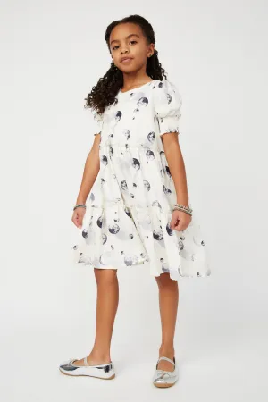 Smithsonian Moon Phase Satin Ruffle Tiered Dress