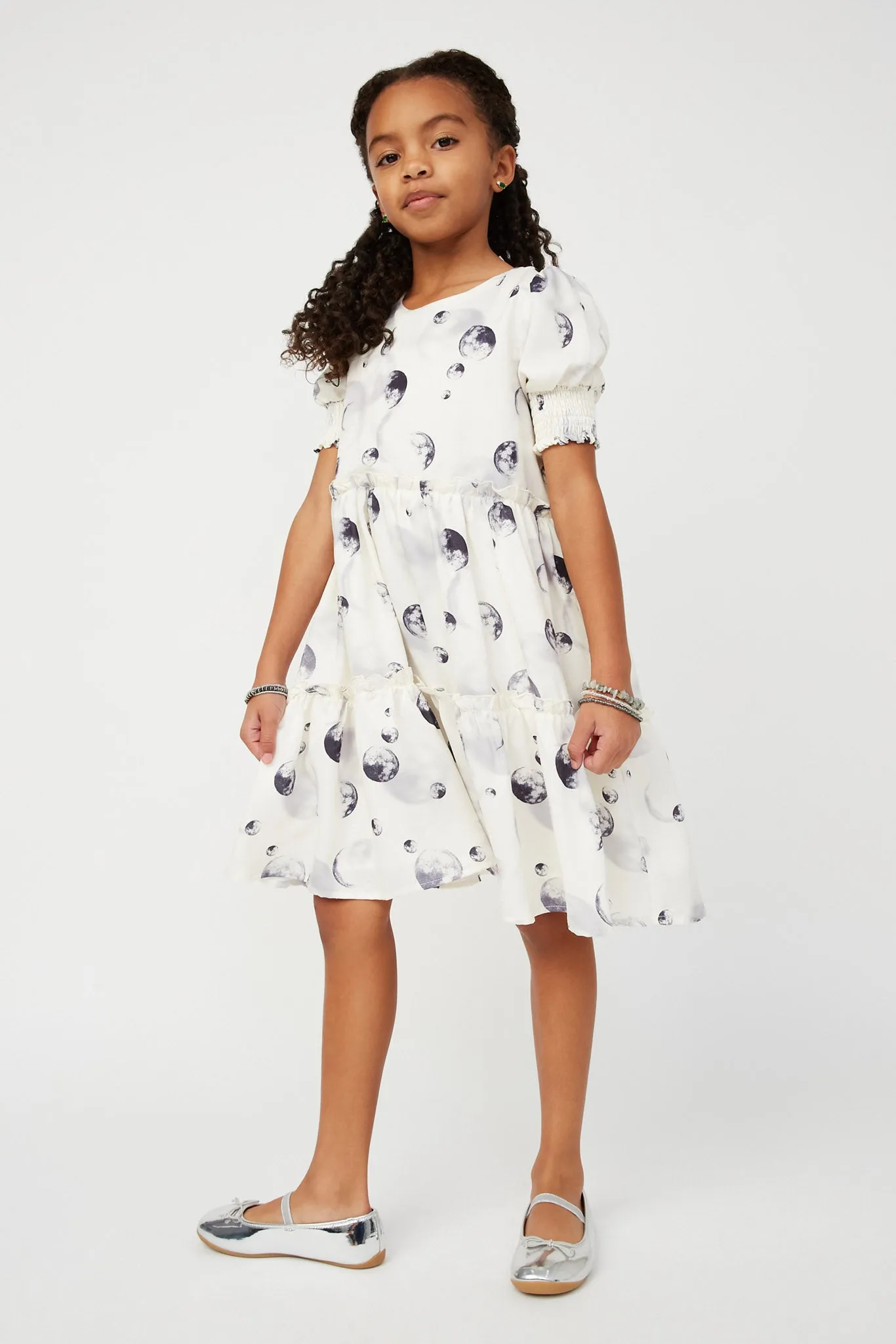 Smithsonian Moon Phase Satin Ruffle Tiered Dress