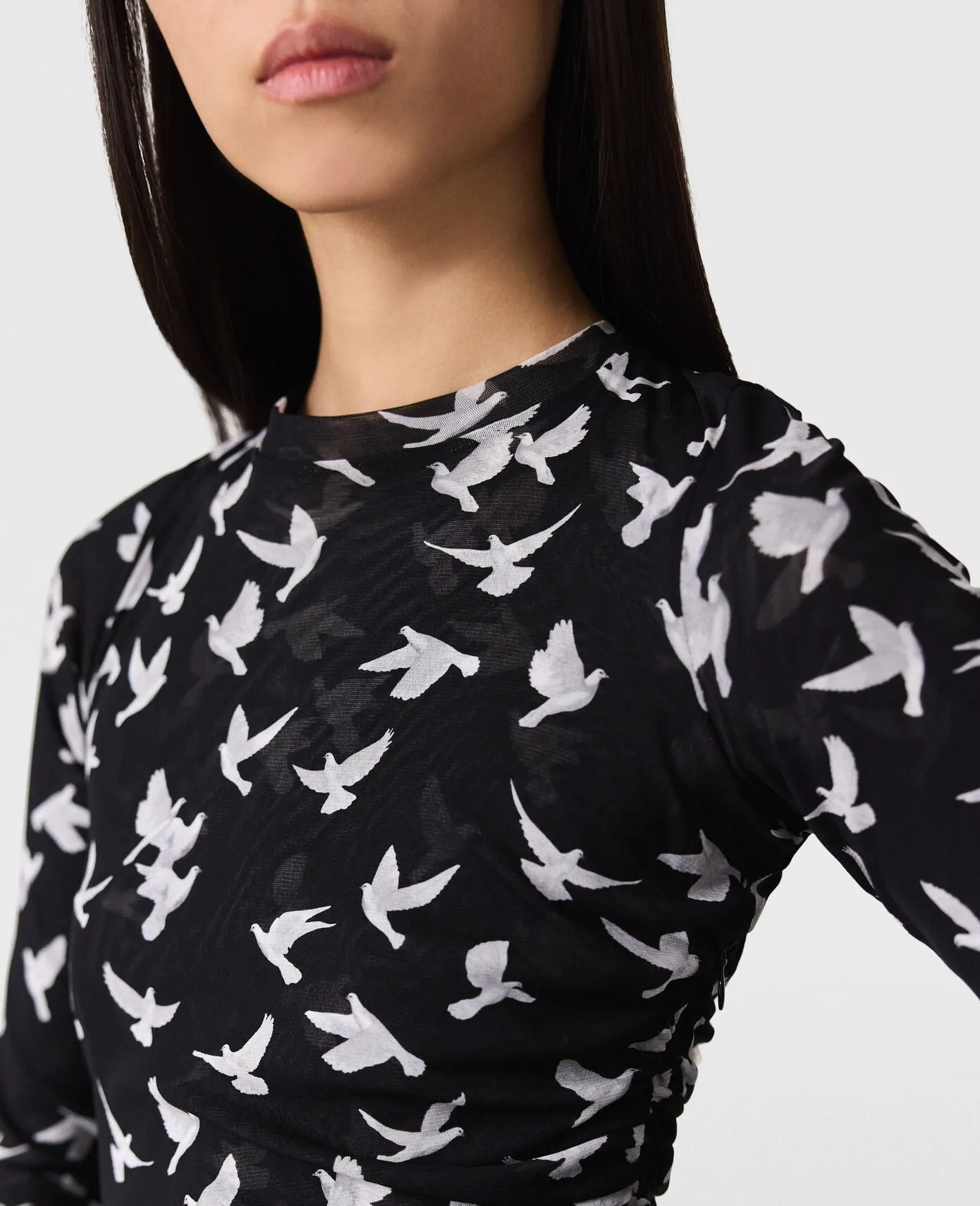 Stella McCartney Mesh Flying Bird Haze Dress in Black