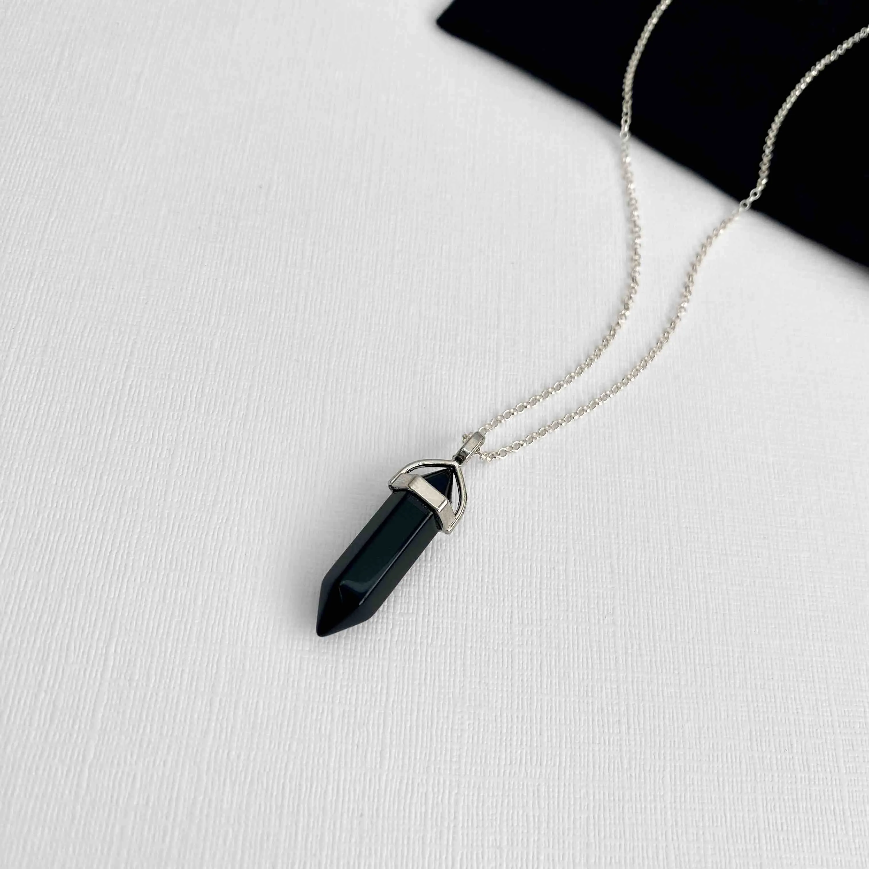 STRENGTH | Crystal Black Onyx Point Necklace Sterling Silver
