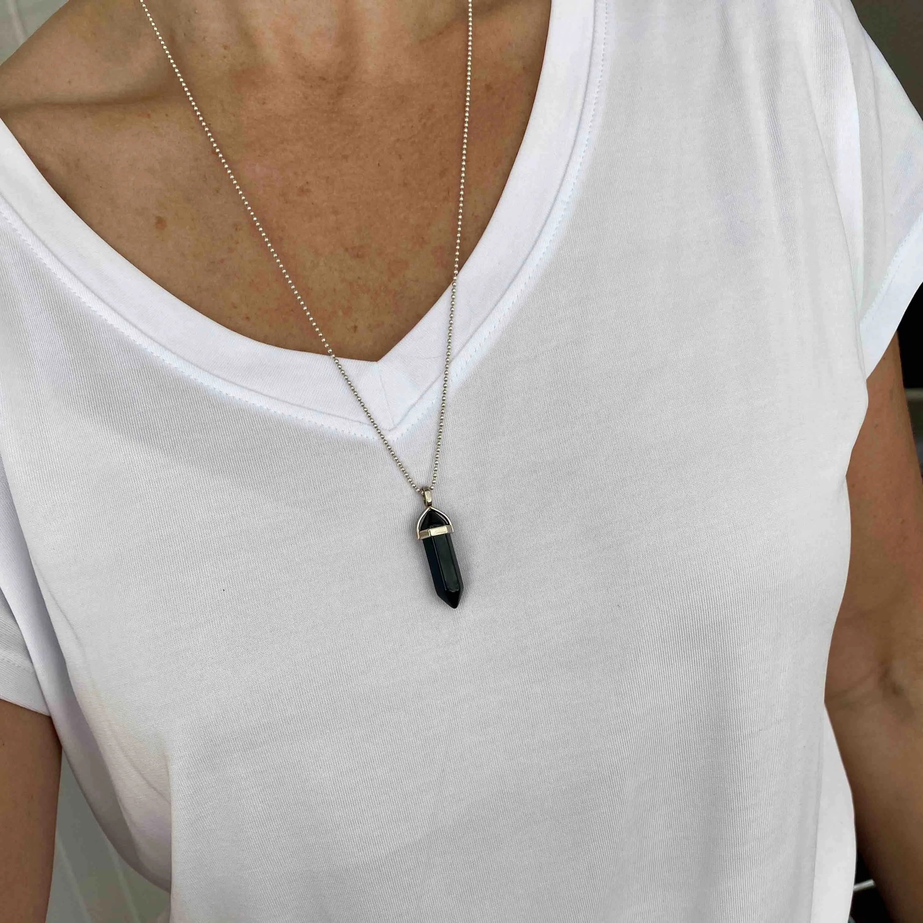 STRENGTH | Crystal Black Onyx Point Necklace Sterling Silver