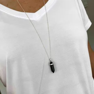 STRENGTH | Crystal Black Onyx Point Necklace Sterling Silver
