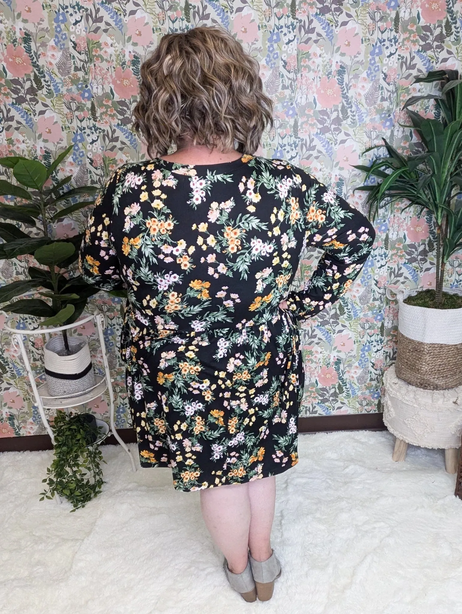 Susanna Babydoll Dress in Black Wildflower